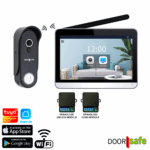 DS4655 PRO avec WiFi & App | Sonnette vidéo HD sans fil avec interphone | Écran connectable à l'intérieur en WiFi 2,4/5 GHz | Écran tactile 7″ | Sans fil, longue portée (868 MHz) | Sonnette sur secteur ou batterie amovible 7000 mAh | Image haute résolution | Audio duplex | Détecteur de mouvement PIR | Vision nocturne infrarouge | Module de déverrouillage & carillon sans fil | Avec fonction moniteur | Stockage sur carte SD 32 Go dans l'écran