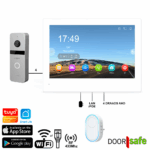 DS7869 | HD internet deurbel met camera | deurbel in Zilver of Zwart | 8" touchscherm | internet via 2.4/5Ghz WiFi of LAN Netwerkkabel met POE 802.3af  | 4 draads verbinding tussen deurbel en scherm | met ingebouwde RF433 Mhz zender | met QR code unlock | met gong | 32Gb