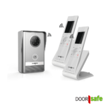 DS4260 | draadloze camera deurbel | 2 x 2,4″ draagbaar scherm | draadloos, standaard bereik (2,4Ghz) | Deurbel op stroom of 2 x type-C batterijen | Laag resolutie beeld | Duplex audio | Geen bewegingssensor | Witlicht nachtzicht | Slot/poort aansluitbaar | Gong niet aansluitbaar | Met monitoring wanneer op deurbel stroom | Opslag op SD-kaart in scherm van 32Gb